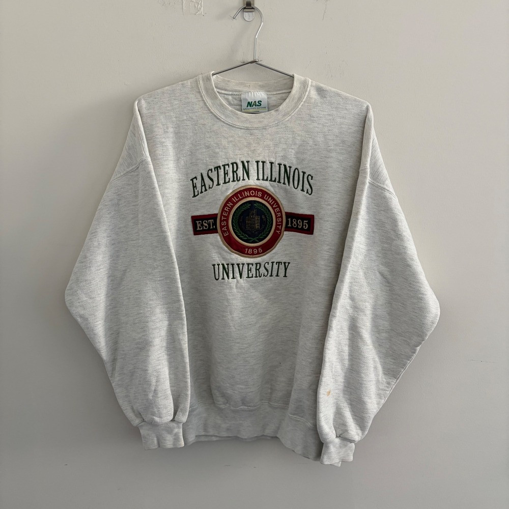 NAS Eastern Illinois University Sweatshirt Mens XL Gray Vintage 90s Made in USA